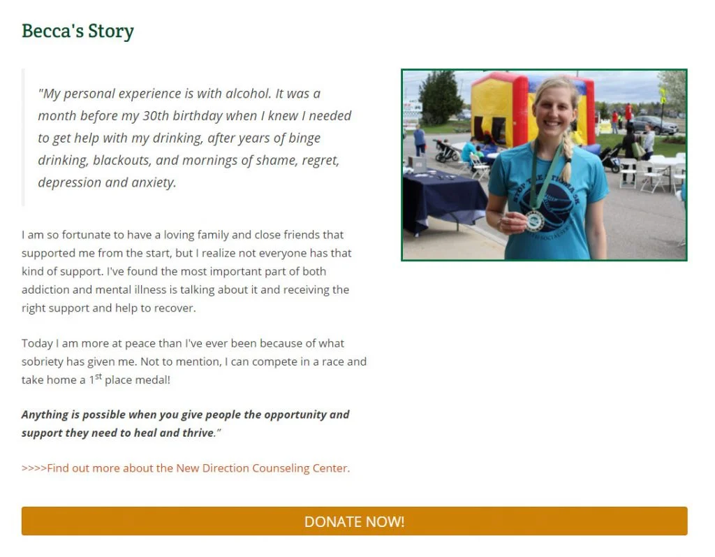 Website screenshot - Becca's Story
