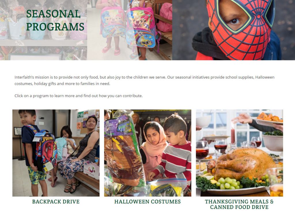 Website screenshot - seasonal programs