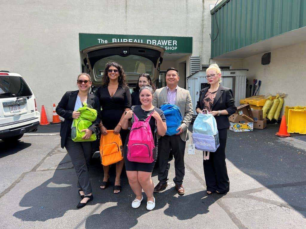 Staff from Quincy Marriott dropped off a load of backpacks and supplies at Interfaith.