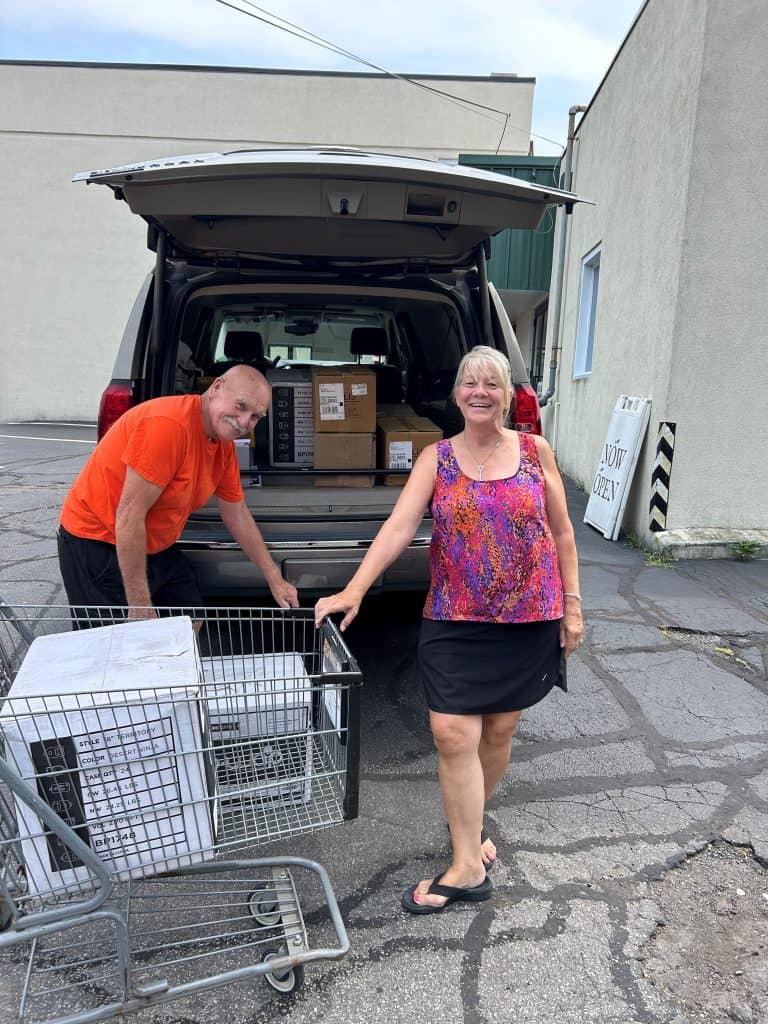 Nancy from the Have a Sammi Kinda Day Fund delivered backpacks and supplies to Interfaith.