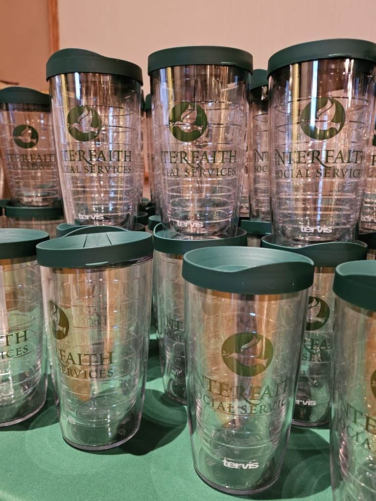 Custom Tervis tumblers at Interfaith's 2025 Volunteer Appreciation event.