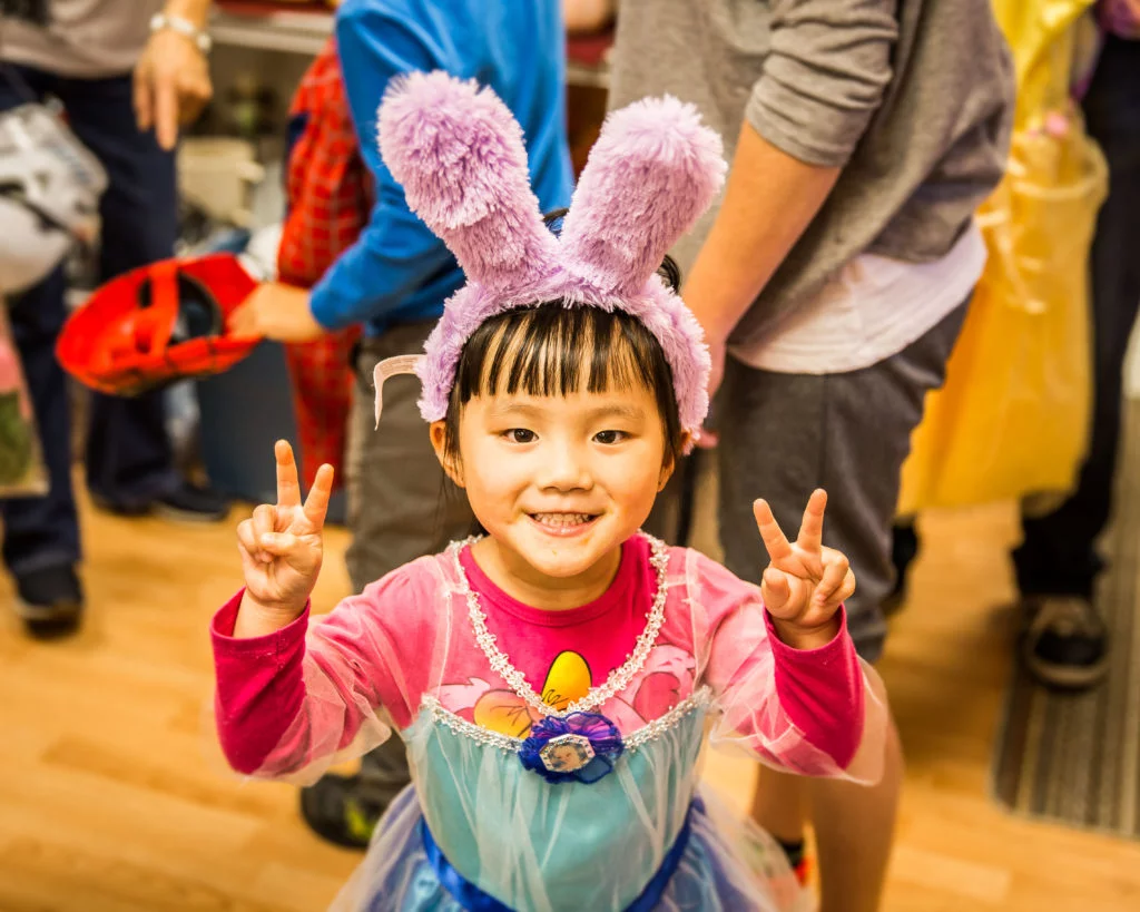 A happy recipient at the 2016 costume distribution.